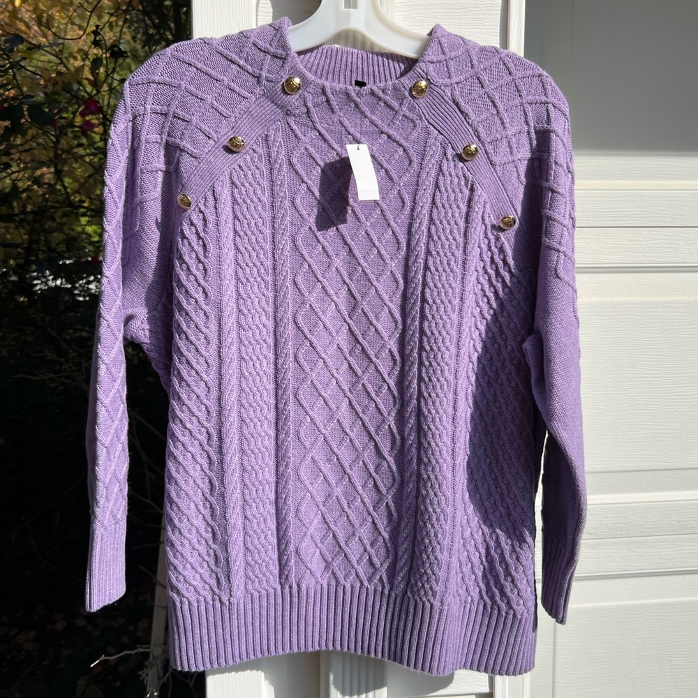 NWT Talbots Gorgeous Lavender Woven Argyle Stripe Button Sweater